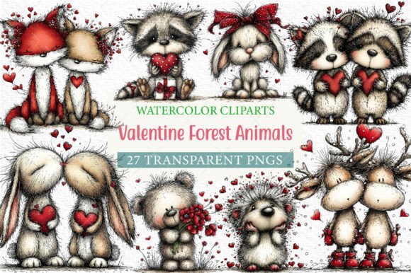 Download Watercolor Valentine Forest Animals Png - Forest animals Collection