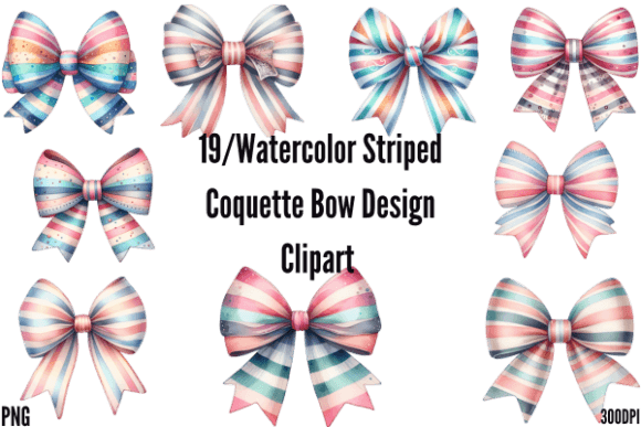 Download Watercolor Striped Coquette Bow Design - Design Collection