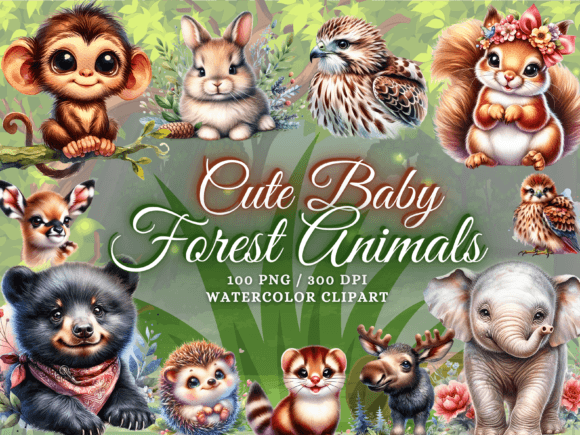 Download Cute Watercolor Baby Forest Animals PNG - Forest animals Collection