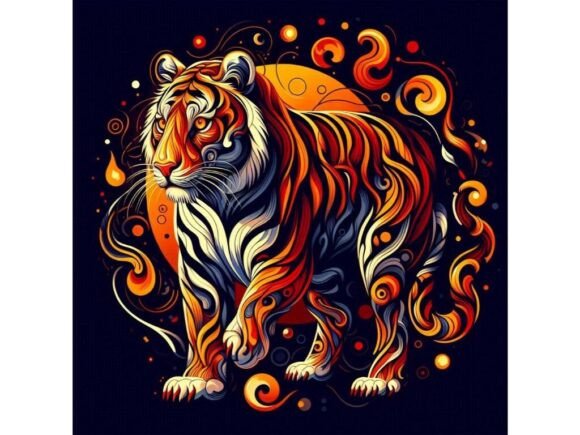 Download Ember-lined Tiger in Abstract Designs - Design Collection