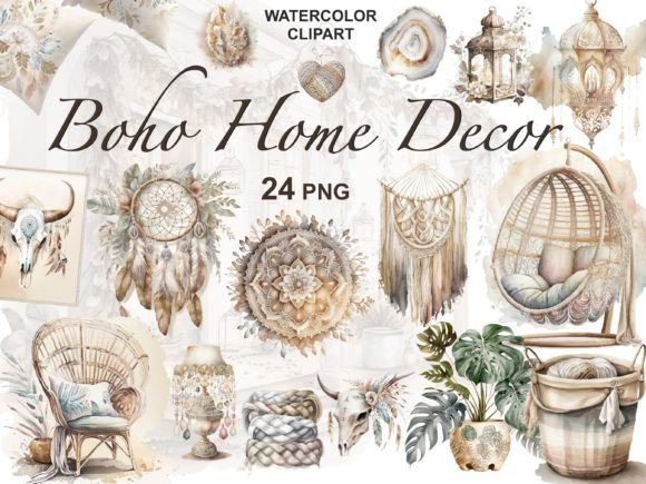 Download Watercolor Boho Home Decor Clipart - Premium Resources