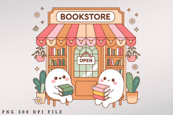 Download Cute Ghost Bookstore PNG Design - Design Collection