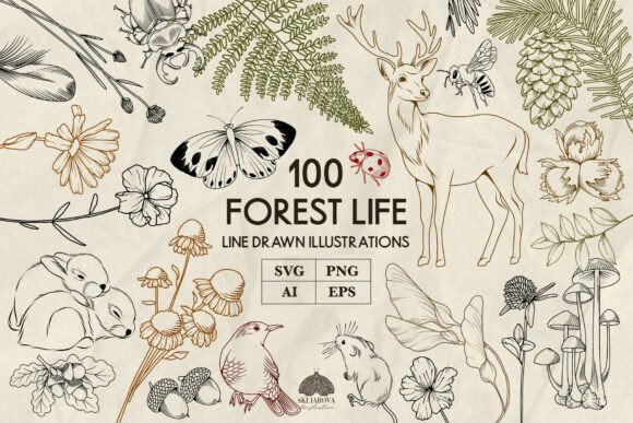 Download Forest Animals and Plants Line Art Svg - Forest animals Collection