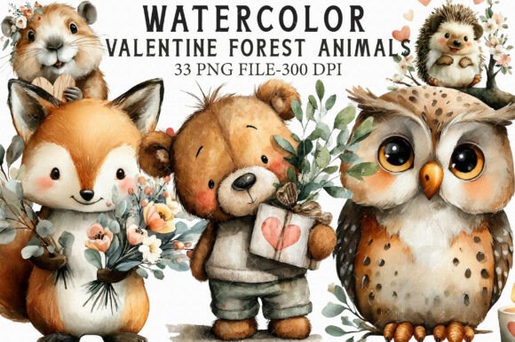 Download Watercolor Valentine Forest Animals Png - Forest animals Collection