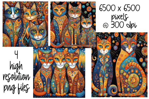 Download Whimsical Cat Art Set of 4 - Premium Bundle