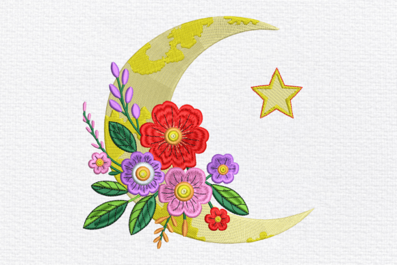 Download Floral Moon Embroidery Design - Design Collection
